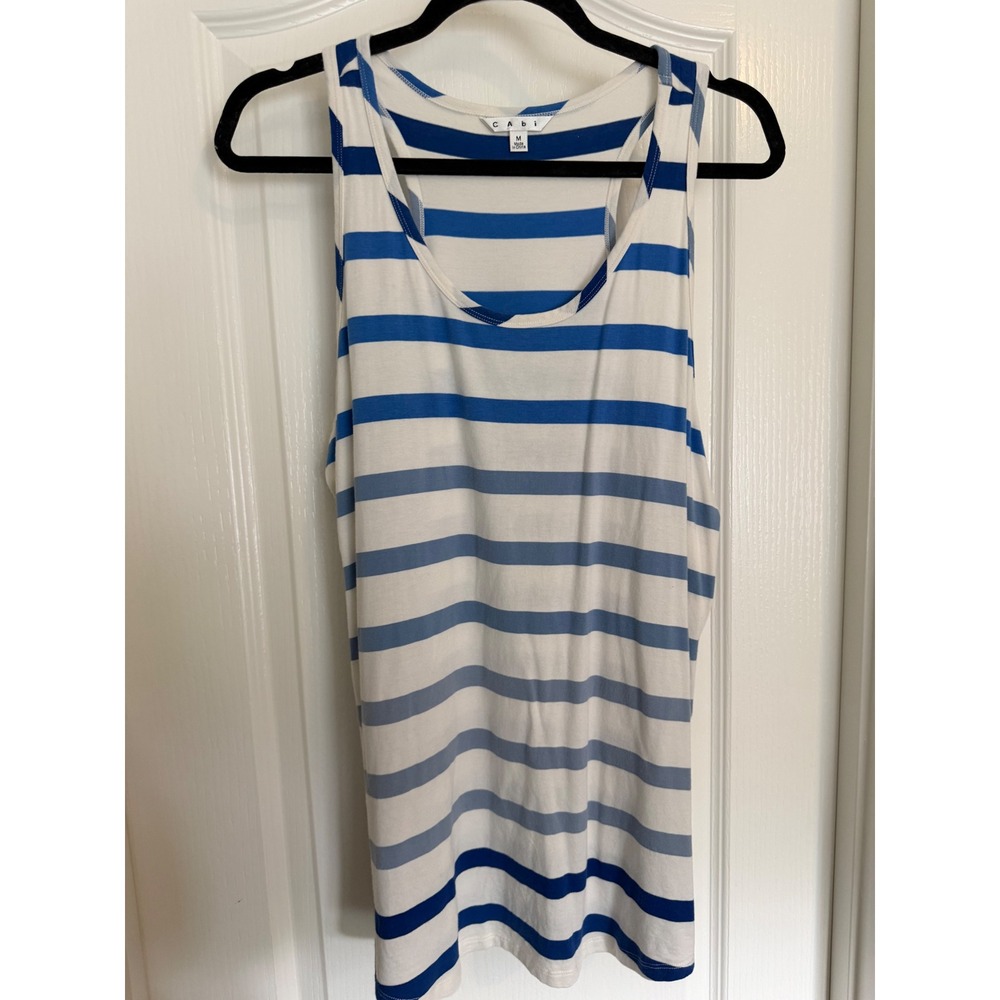 Cabi Blue White Striped Tank Top Womens Racerback Scoop Neck Jersey EUC M